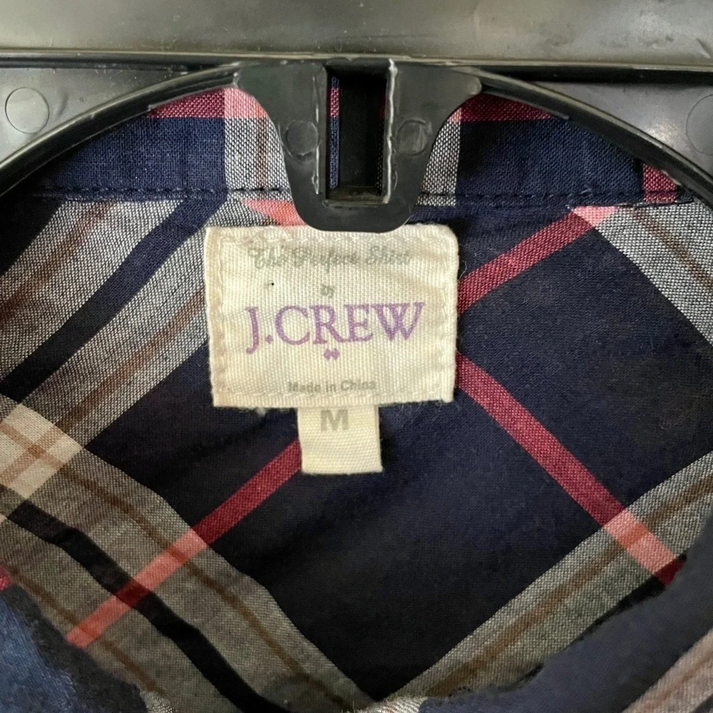 J. Crew Factory The Perfect Shirt long sleeve plaid button MED navy pink white